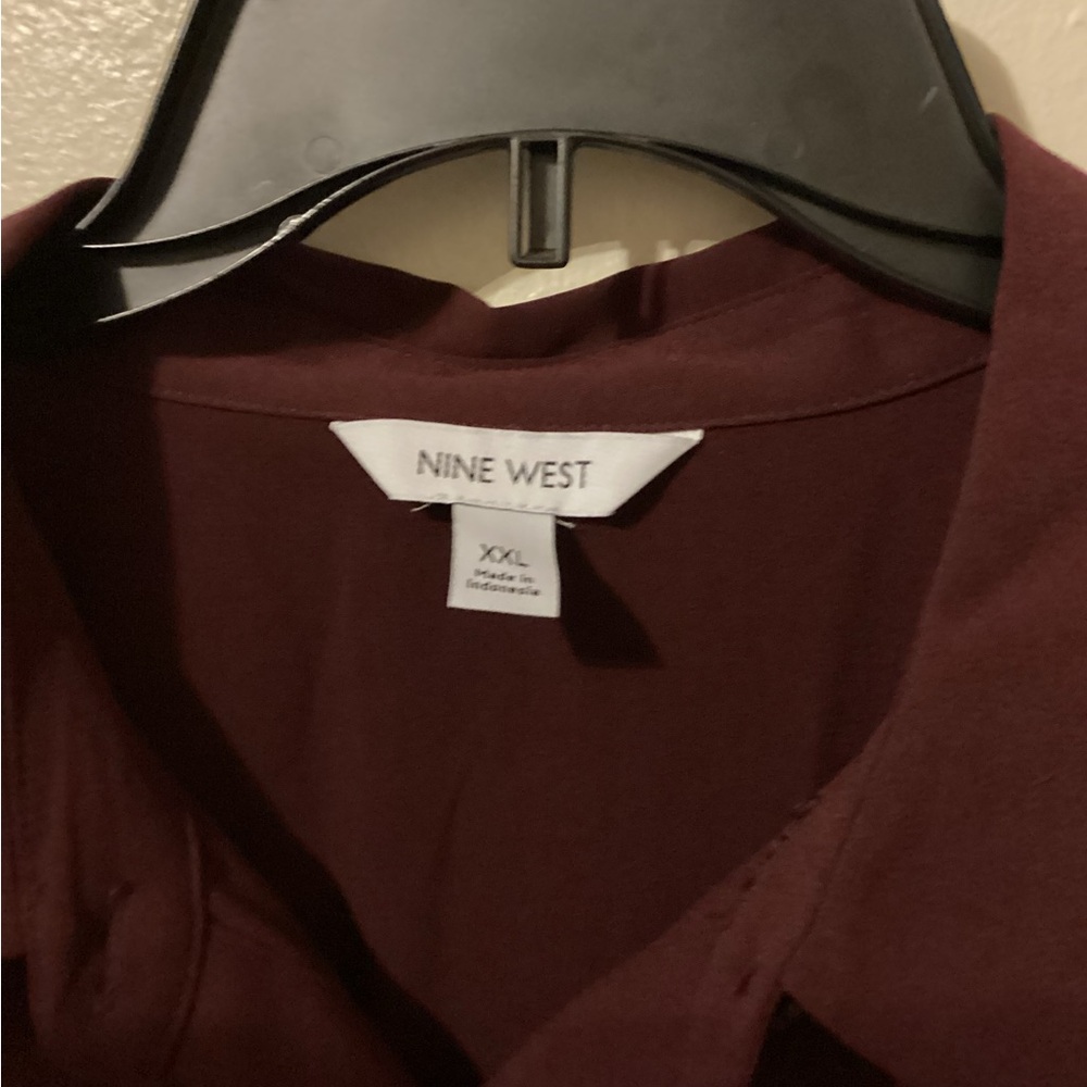 Nine West Burgundy Button Down Ruffle Hem Dress Long Sleeve New - Picture 3 of 7